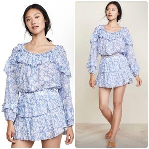 New! LoveShackFancy Ruffle Popover Floral Seville Blouse 💙 Small